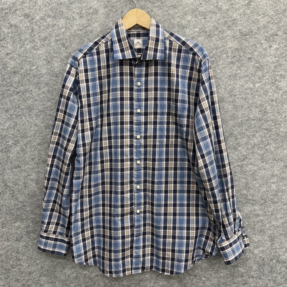 Peter Millar Men's Casual Shirt, Button-Up Long Sleeve, 100% Cotton, Blue, Large